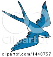 Sketched Drawing Styled Flying Blue Swallow Bird