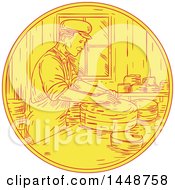Poster, Art Print Of Sketched Drawing Styled Swiss Man Making Cheese