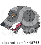 Poster, Art Print Of Sketched Drawing Styled Growling Wolf Head In Profile