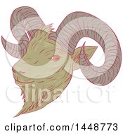 Poster, Art Print Of Sketched Drawing Styled Mountain Goat Ram Head
