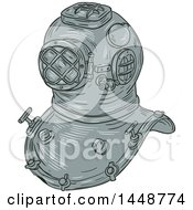 Sketched Drawing Styled Vintage Deep Sea Diving Helmet