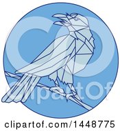 Poster, Art Print Of Sketched Mono Line Styled Perched Crow Bird In Blue Tones