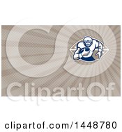 Clipart Of A Retro American Football Player Runningback With A Ball And Brown Rays Background Or Business Card Design Royalty Free Illustration