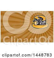 Clipart Of A Retro Woodcut Horse Racing Jockey And Brown Rays Background Or Business Card Design Royalty Free Illustration