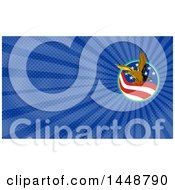 Clipart Of An Eagle In A Circle Of An American Flag And Blue Rays Background Or Business Card Design Royalty Free Illustration