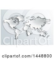 Clipart Of An Embossed World Map Atlas In Peeling Paper Over Gradient Gray Royalty Free Vector Illustration