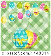Poster, Art Print Of Green Background With Bunting Banners And Easter Eggs