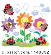 Clipart Of Ladybugs And Flowers Royalty Free Vector Illustration