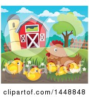 Clipart Of A Hen And Chicks By A Barn Royalty Free Vector Illustration