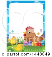 Clipart Of A Border Of A Hen And Chicks With Easter Eggs Royalty Free Vector Illustration