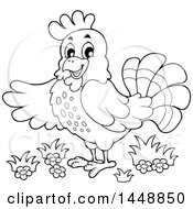 Poster, Art Print Of Black And White Lineart Hen Presenting