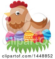 Poster, Art Print Of Brown Hen Nesting On Easter Eggs