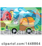 Poster, Art Print Of Rabbit Hauling Large Carrots With A Pickup Truck