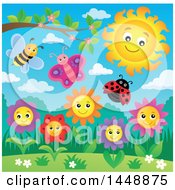 Poster, Art Print Of Sun Over Spring Flowers And Insects
