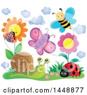 Poster, Art Print Of Happy Insects Near Flowers