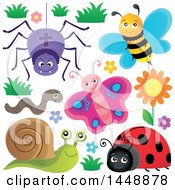 Poster, Art Print Of Spider Bee Worm Butterfly Ladybug And Snail