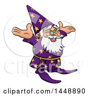 Poster, Art Print Of Cartoon Old Wizard Cheering Or Welcoming
