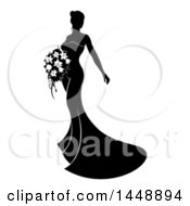 Clipart Of A Silhouetted Black And White Bride Holding A Bouquet Royalty Free Vector Illustration