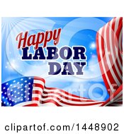 Poster, Art Print Of Waving American Flag With Flares And Happy Labor Day Text