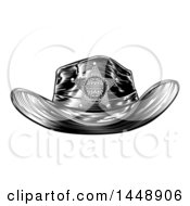 Clipart Of A Black And White Vintage Engraved Sheriff Hat Royalty Free Vector Illustration
