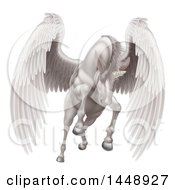 Clipart Of A Majestic White Winged Horse Pegasus Flying Forward Royalty Free Vector Illustration by AtStockIllustration