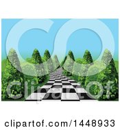 Clipart Of A Checkered Path Leading Through Shrubs Royalty Free Vector Illustration