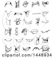 Clipart Of Black And White Doodle Sketched Mouths Royalty Free Vector Illustration by yayayoyo