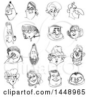 Clipart Of Black And White Doodle Sketched Faces Royalty Free Vector Illustration