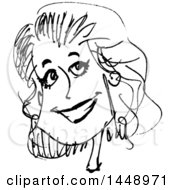 Clipart Of A Black And White Doodle Sketched Female Face Royalty Free Vector Illustration