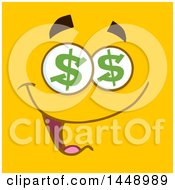 Poster, Art Print Of Greedy Face With Dollar Eyes On Yellow