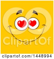 Poster, Art Print Of Happy Face With Love Heart Eyes On Yellow