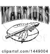 Black And White Arrowhead With Feathers Over An American Football And Warriors Team Text
