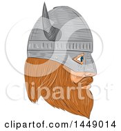 Poster, Art Print Of Drawing Sketched Styled Viking Head With A Helmet In Profile