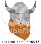 Poster, Art Print Of Drawing Sketched Styled Viking Head With A Helmet In Quarter View