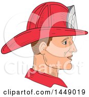 Poster, Art Print Of Sketched Fire Fighter Wearing A Vintage Helmet In Profile