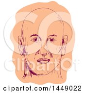 Poster, Art Print Of Drawing Sketched Caucasian Mans Face With A Bald Head