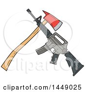 Poster, Art Print Of Drawing Sketch Styled Crossed Fire Ax And M4 Rifle