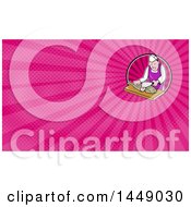 Clipart Of A Retro Cartoon Fishmonger Sushi Chef Chopping A Fish And Pink Rays Background Or Business Card Design Royalty Free Illustration