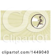 Poster, Art Print Of Retro Male Marathon Runner In An Urban Circle And Green Rays Background Or Business Card Design