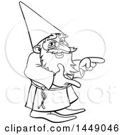 Poster, Art Print Of Black And White Lineart Old Wizard Pointing