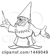 Poster, Art Print Of Black And White Lineart Old Wizard Holding A Magic Wand
