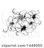 Poster, Art Print Of Vintage Black And White Engraved Or Woodcut Hibiscus Flower Design
