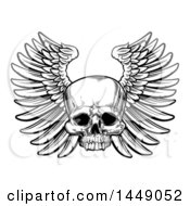 Poster, Art Print Of Black And White Woodcut Etched Or Engraved Winged Human Skull