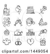 Poster, Art Print Of Black And White Sketched Life Event And Holiday Icons