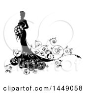Poster, Art Print Of Silhouetted Black And White Bride Holding A Bouquet