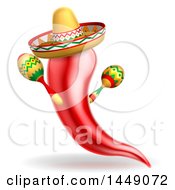 Poster, Art Print Of Chile Pepper Mascot Character Playing Maracas And Wearing A Sombrero Celebrating Cinco De Mayo