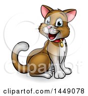 Poster, Art Print Of Cartoon Happy Sitting Brown And White Kitty Cat