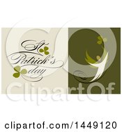 Clipart Graphic Of A Retro Styled Person Clovers And Happy St Patricks Day Text Royalty Free Vector Illustration