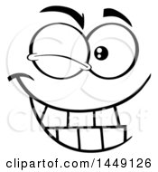 Clipart Graphic Of A Black And White Winking Face Royalty Free Vector Illustration
