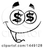 Clipart Graphic Of A Black And White Greedy Face With Dollar Eyes Royalty Free Vector Illustration